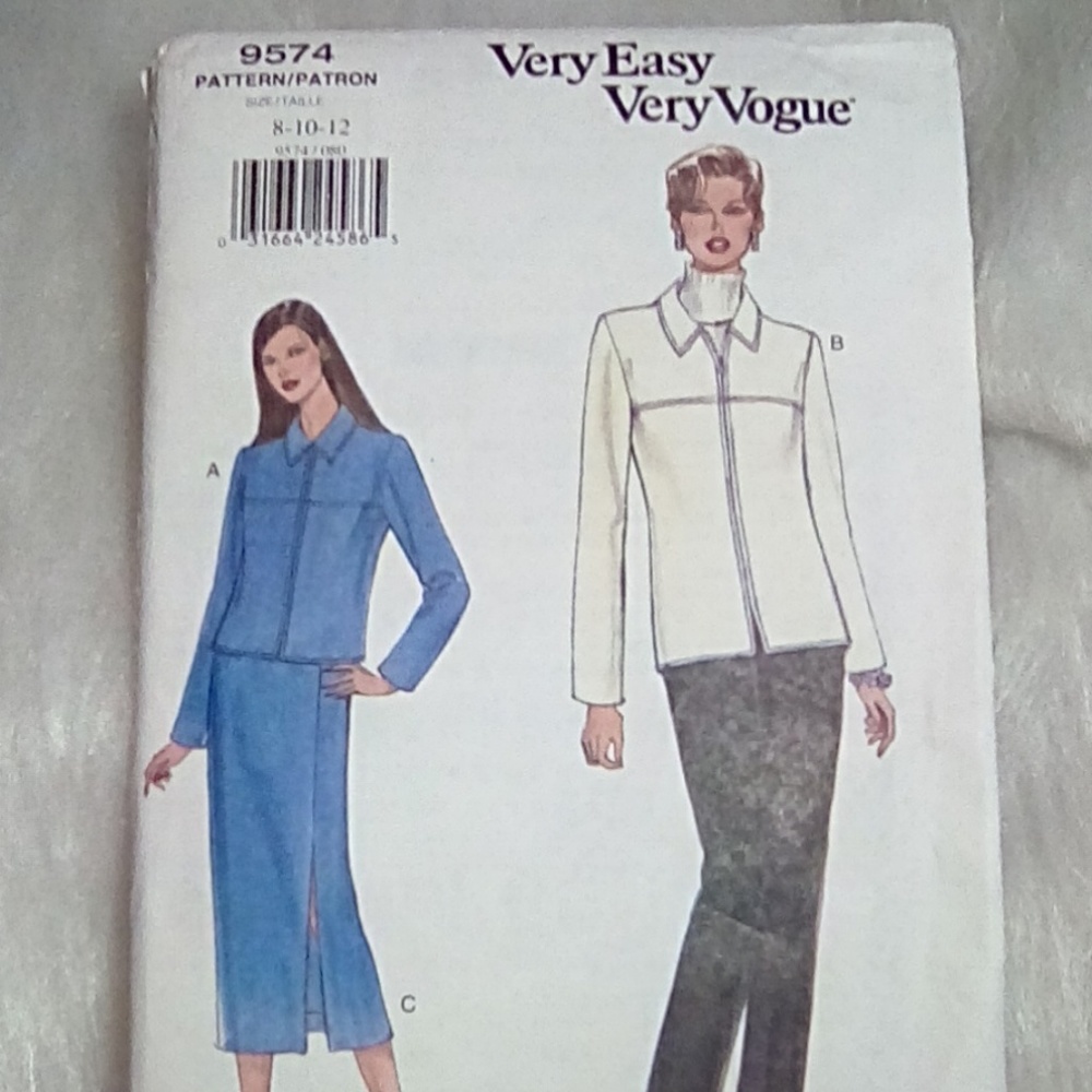VOGUE Very Easy Vogue Jacket Skirt Pants 8-10-12